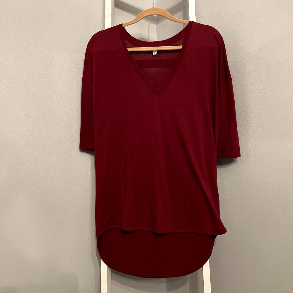Express One Eleven maroon V-neck tunic top